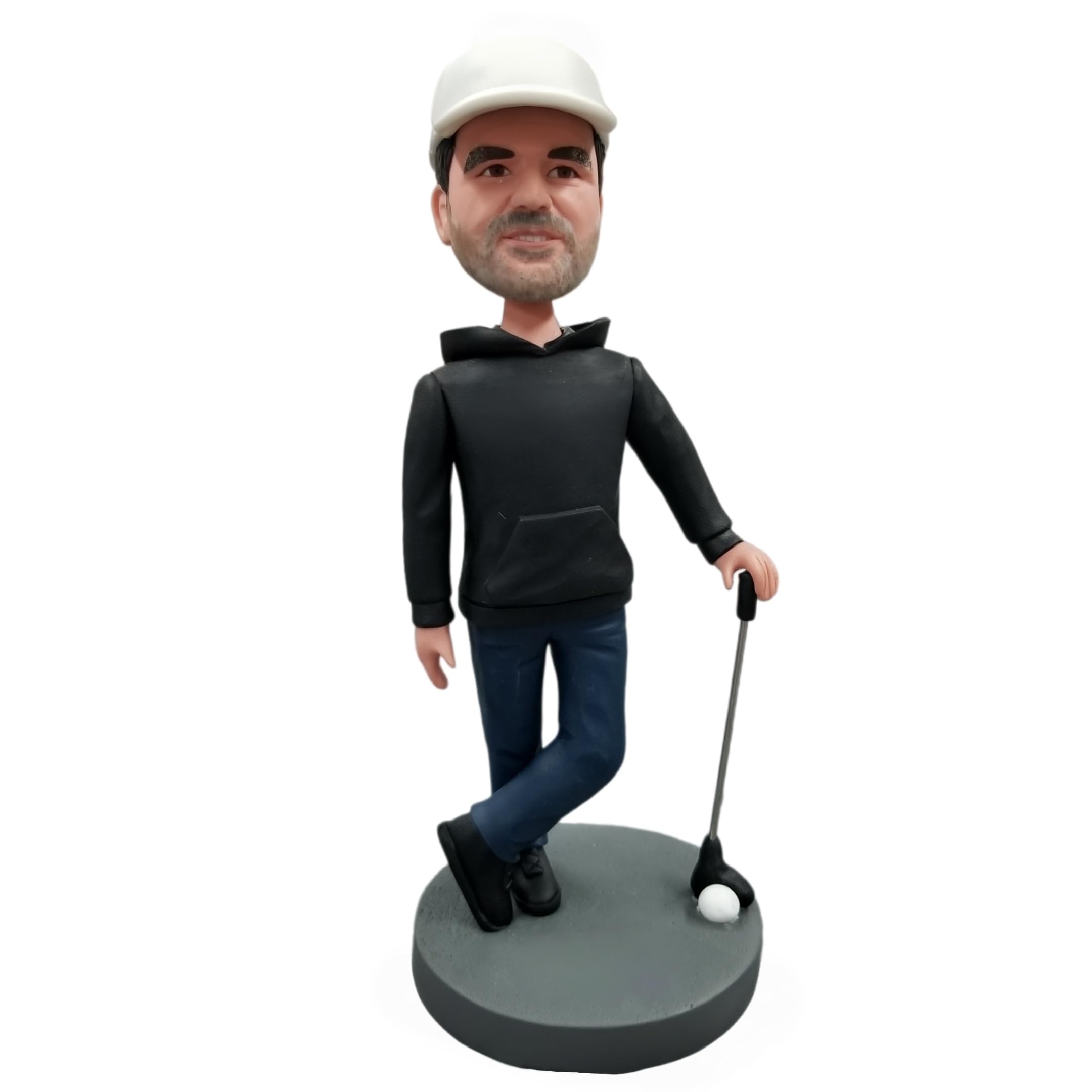 Bobblehead personalizado, figura 3D de la foto, Bobbleheads para golfista masculino con capucha con palo de golf, recuerdos deportivos personalizados, decoración de escritorio, regalos para