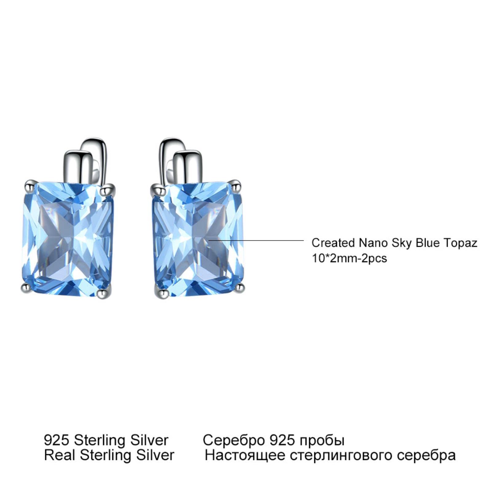 LOKILOKI Solide 925 Sterling Silber Ohrringe Luxus Rechteck Erstellt Himmelblau Topas Ohrclips Für Frauen Geschenk Edlen Schmuck