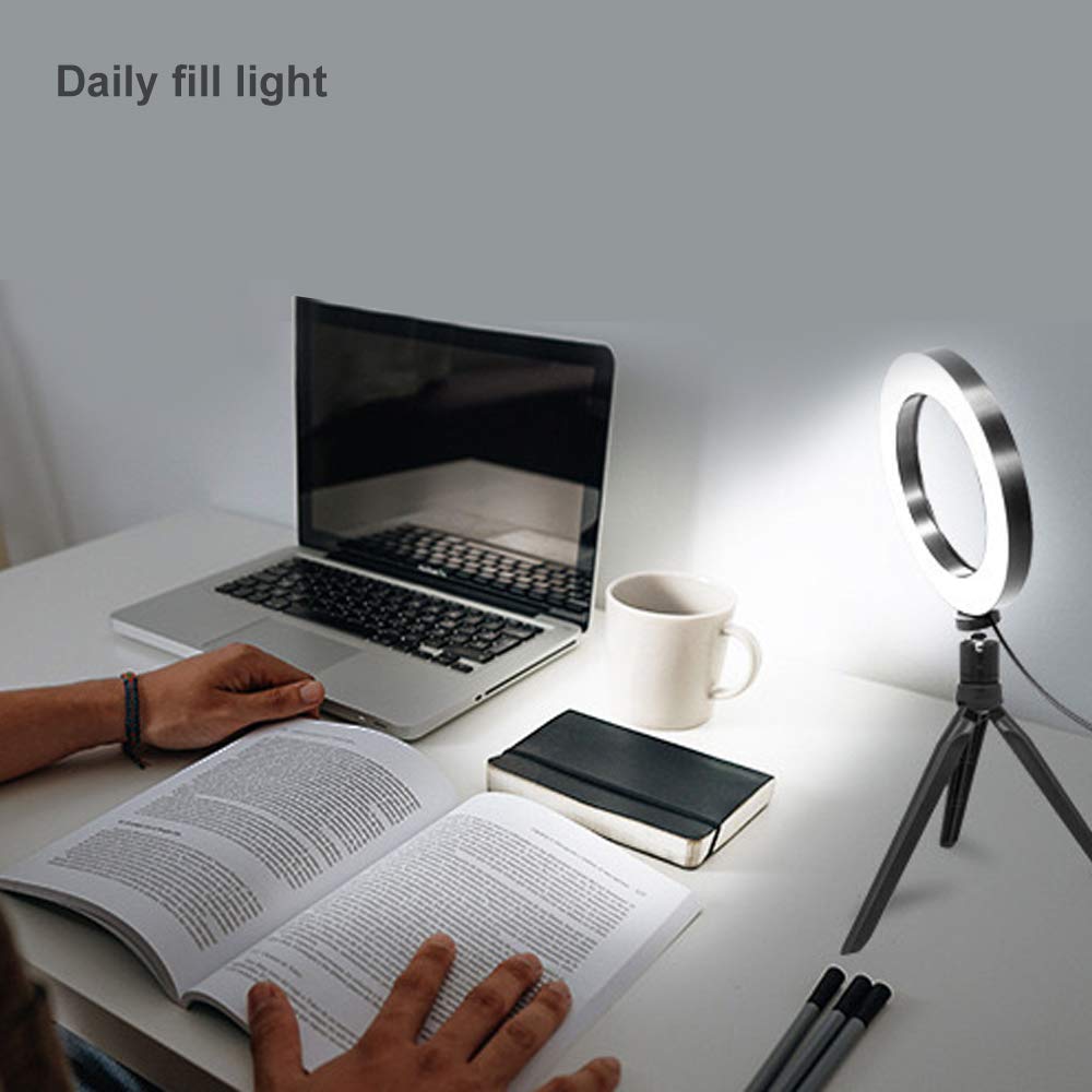 Topchances Luce di riempimento ad anello, luce ad anello LED da 6 pollici, supporto per treppiede e dimmerabile 3 modalità luce calda/fredda per Tiktok, live streaming, video Youtube, trucco