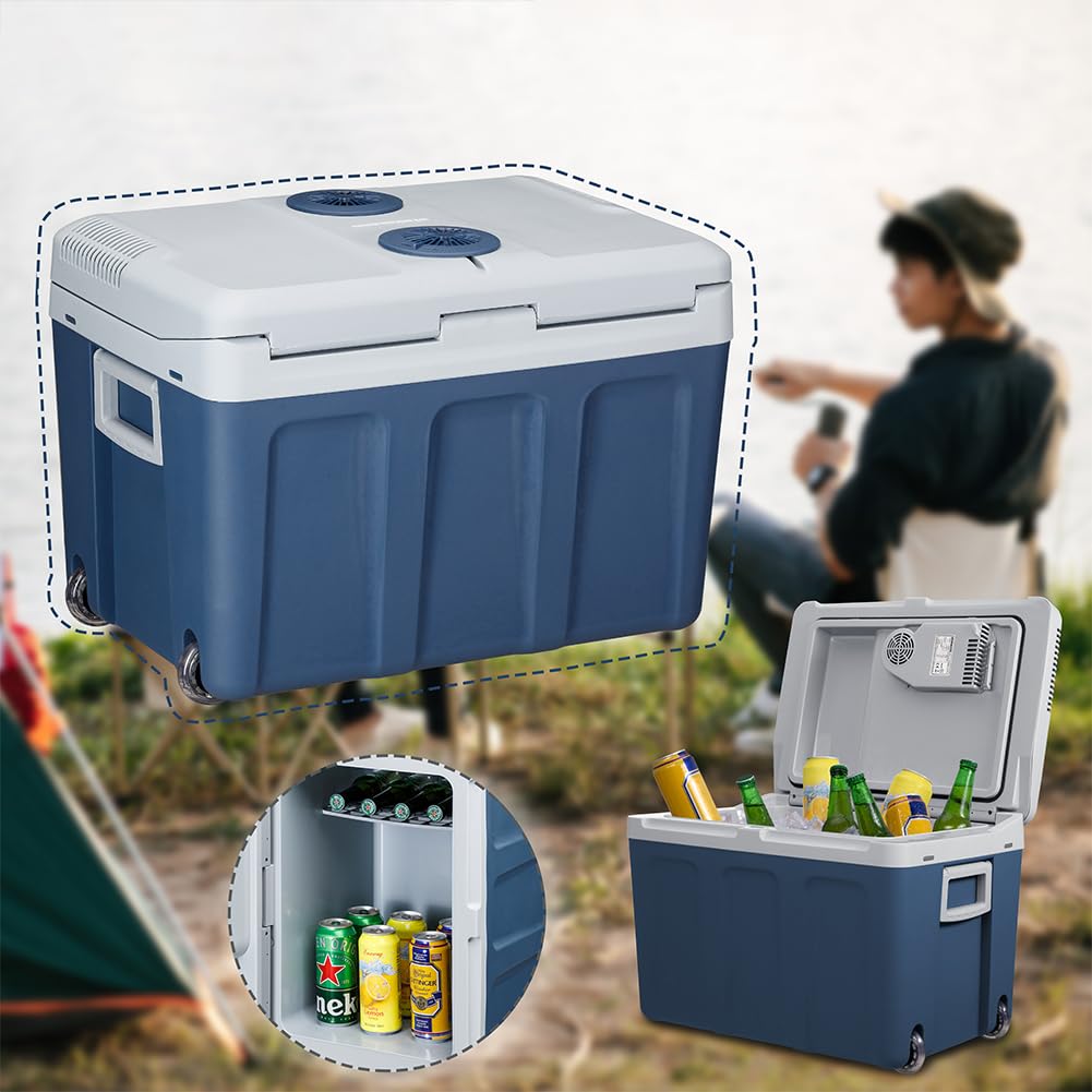 Tragbarer Elektro-Kühlschrank für das Auto, 40 Liter, Mini-Kühlschrank mit ergonomischem Griff, Stecker mit 230 V und 12 V, Kalt- und Warmmodus für LKW, Auto, Boot, Camping, Wohnmobil