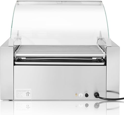 Miniatura 6 de Olde Midway Máquina eléctrica de 18 Hot Dog con 7 rodillos para parrilla con cajón de calentamiento y tapa, grado comercial, acero inoxidable
