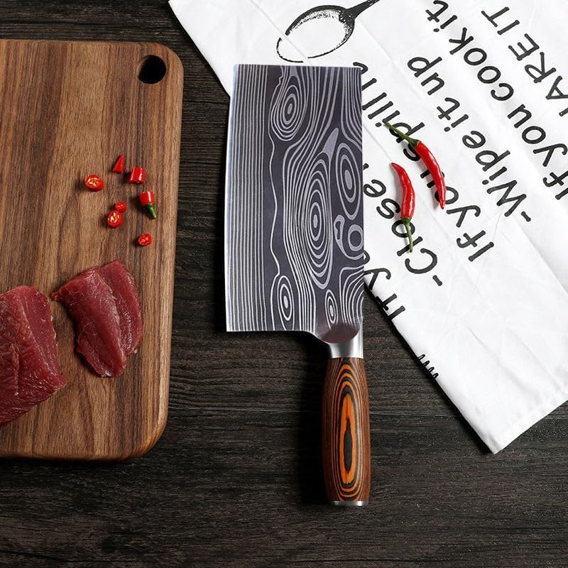 Meat Cleaver,Cleaver Knife 8 Inch Kitchen Knives Damascus Laser Pattern Forged Knife 5cr15mov Stainless Steel Kitchen Knife Chinese Chef Cleaver Knife
