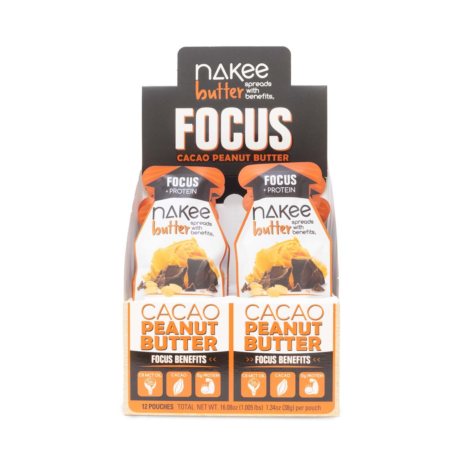 Nakee Butter Focus Cacao Peanut Butter - 12-Pack, Gluten-Free