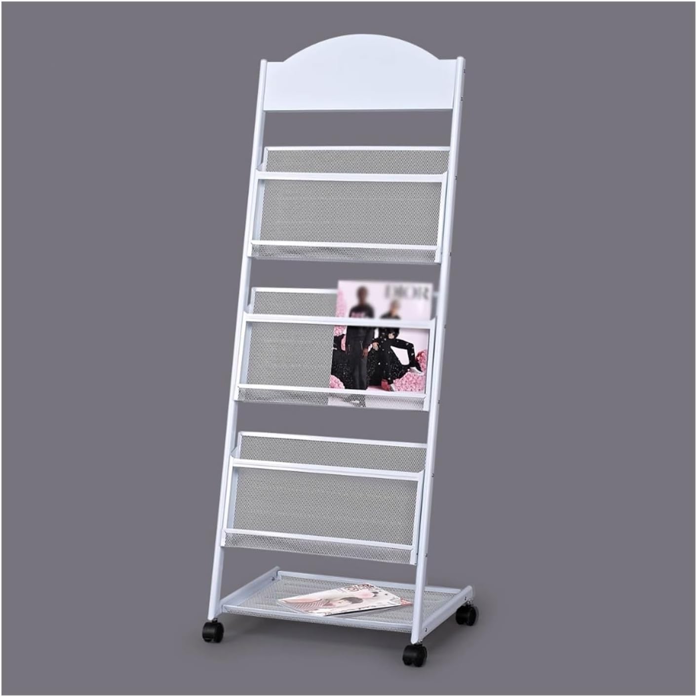 CGCSYZ Magazine Racks, Floor Standing Magazine Racks On Wheels, Brochure Display Racks for Exhibitions, Offices, Reception Rooms Brochure Display Stand for Exhibitions (White)
