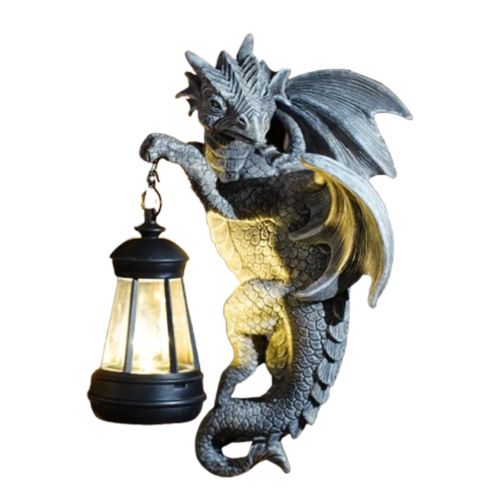 Statue de jardin dragon lanterne solaire en résine pour décoration extérieure