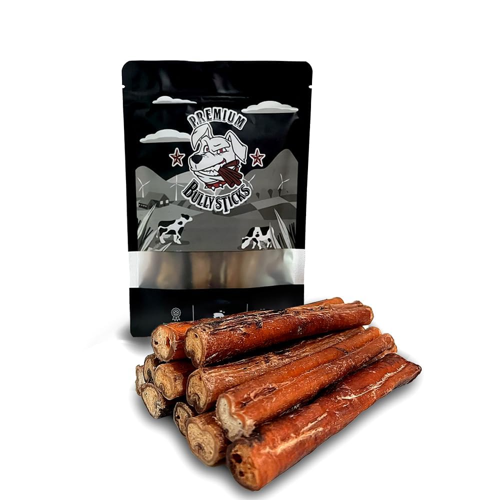 Premium Bully Sticks - Thick pizzle for dogs - Pack of (10) bull pizzles for all dog sizes and puppies, natural long lasting low odour dog chews made with grass fed beef