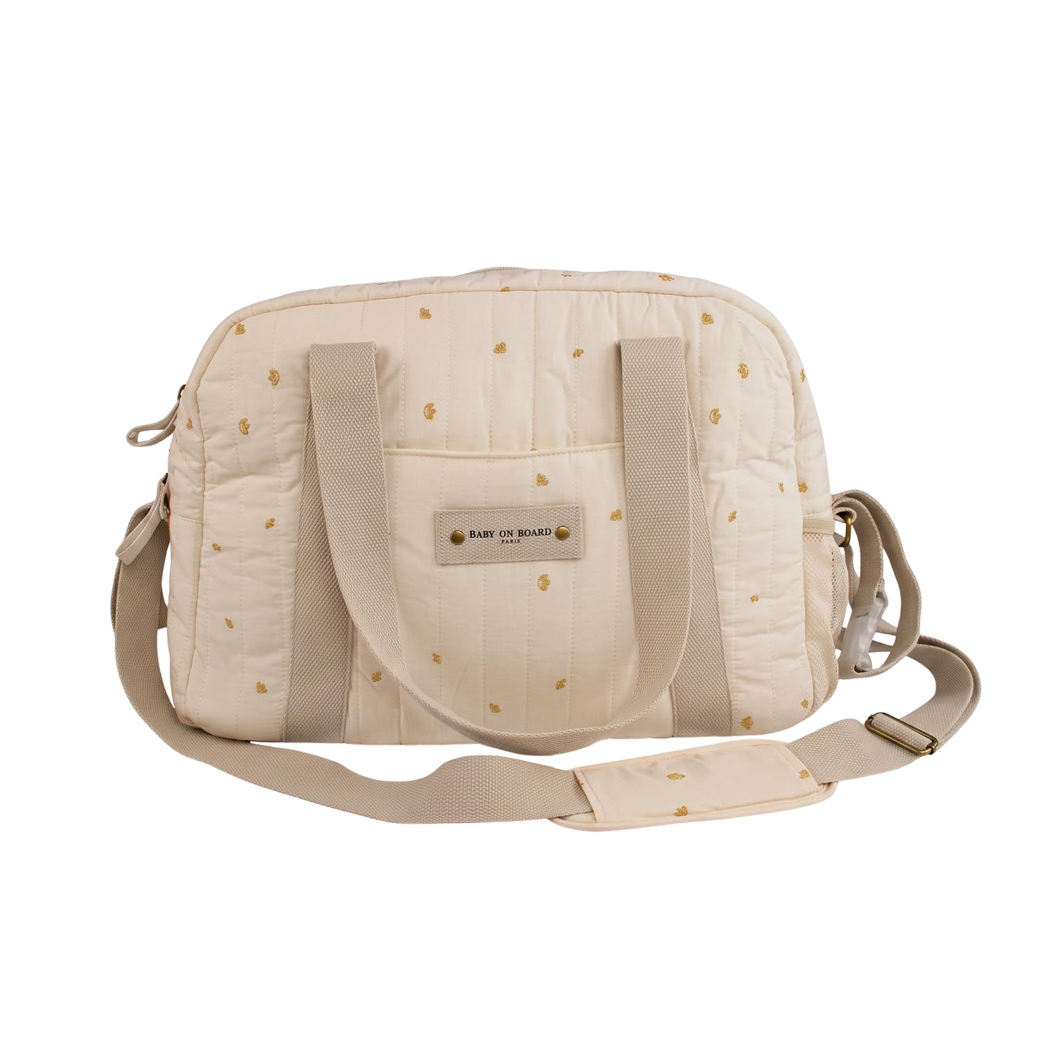 Baby on Board - Sac à Langer Simply Coton, 23L | 2 grands compartiments, Fixation poussette incluse, Matelas à langer inclus, Porte-biberon isotherme, Lavable en machine