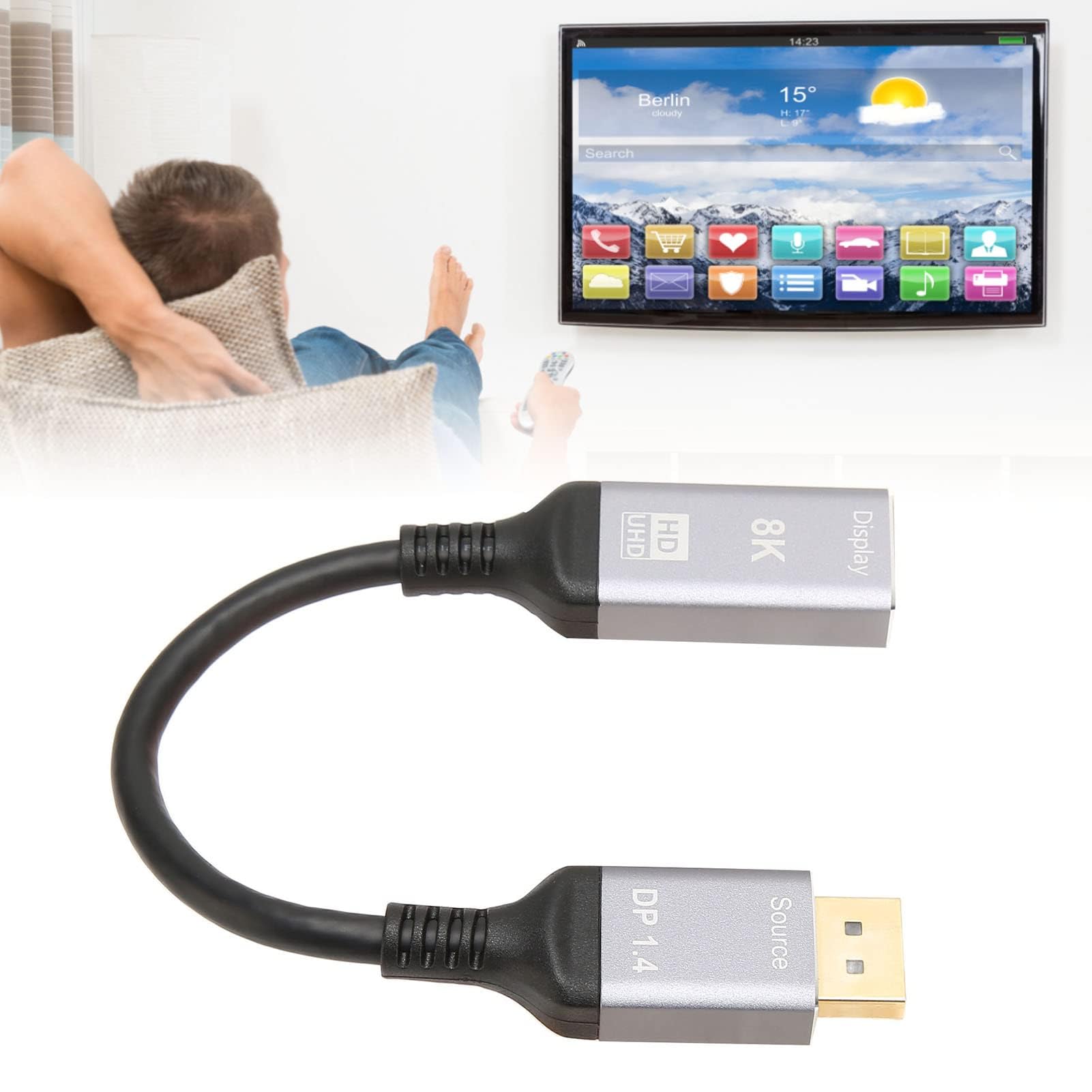 8K@60Hz DisplayPort to HDMICable, DP 1.4 to HDMI2.1 Video Cord, Support 8K at 60Hz, 4K at 120Hz, 2K at 144Hz, DP to HDMICable Adapter