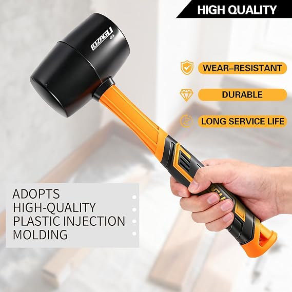 24oz/650g Rubber Mallet Hammer, Fiberglass Handle, Rubber Mallet for Flooring, Tent Stakes, Woodworking, Camping, Soft Blow Tasks Without Damage