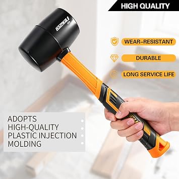 24oz/650g Rubber Mallet Hammer, Fiberglass Handle, Rubber Mallet for Flooring, Tent Stakes, Woodworking, Camping, Soft Blow Tasks Without Damage