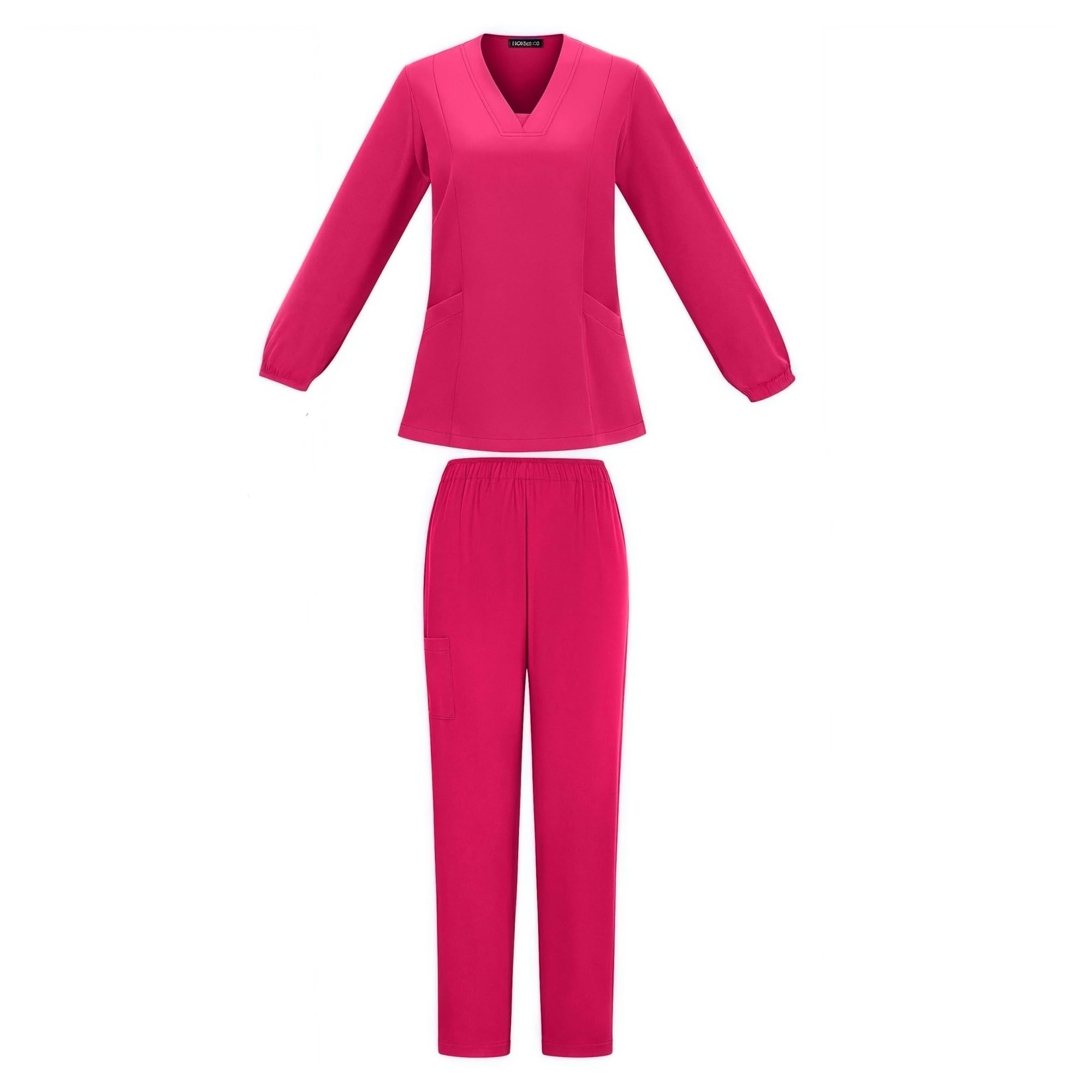 Uniforme quirúrgico for Mujer, otoño Invierno, Color sólido, Cuello en V, Manga Larga, Blusa de Enfermera, Ropa de Trabajo for salón de Belleza, Top + Pantalones, Ropa(Rose,XXL)