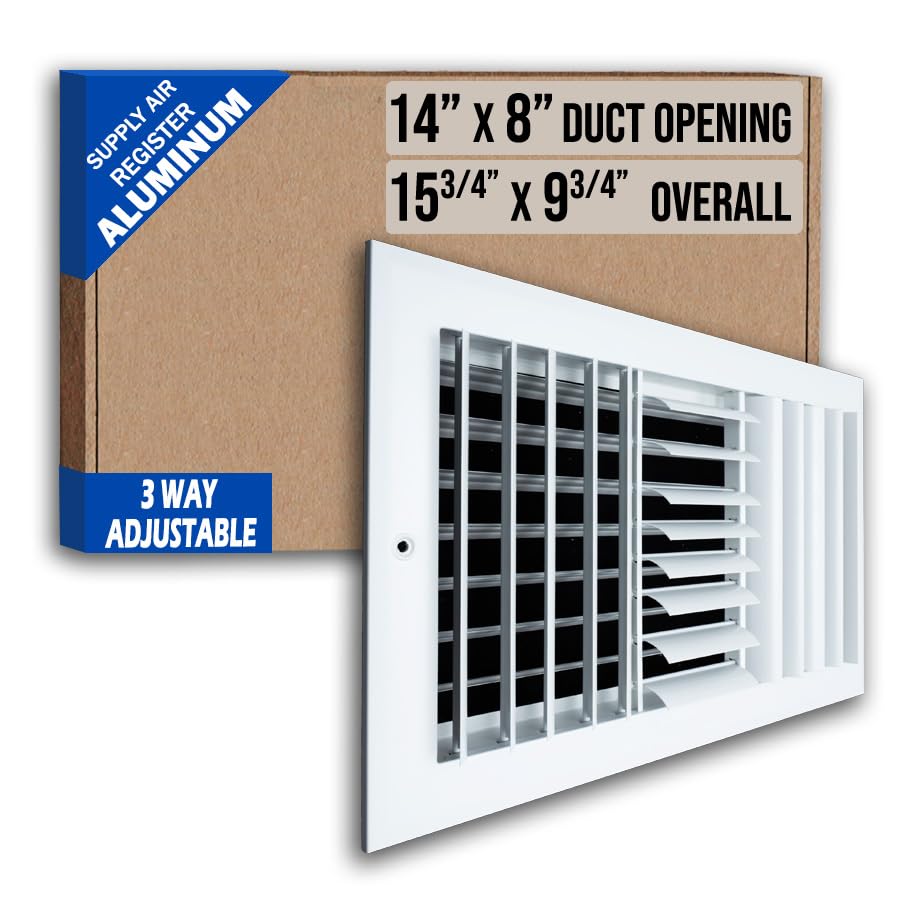 Handua Adjustable Air Supply Grille For 14x8 Duct Opening - Steel Vent Cover, White (15.75x9.75 Inch) - View #4