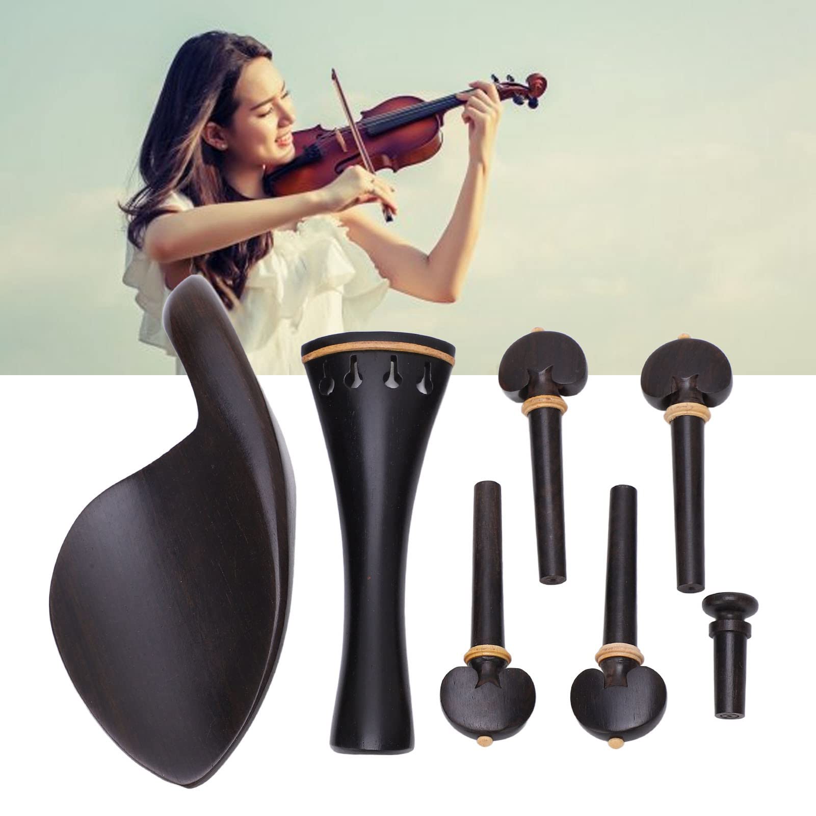 Piezas de Violín, Juego de Accesorios de Violín Antimanchas Duraderos, ébano y Boj, Calidad de Sonido Perfecta para Amantes de la Música para Regalo