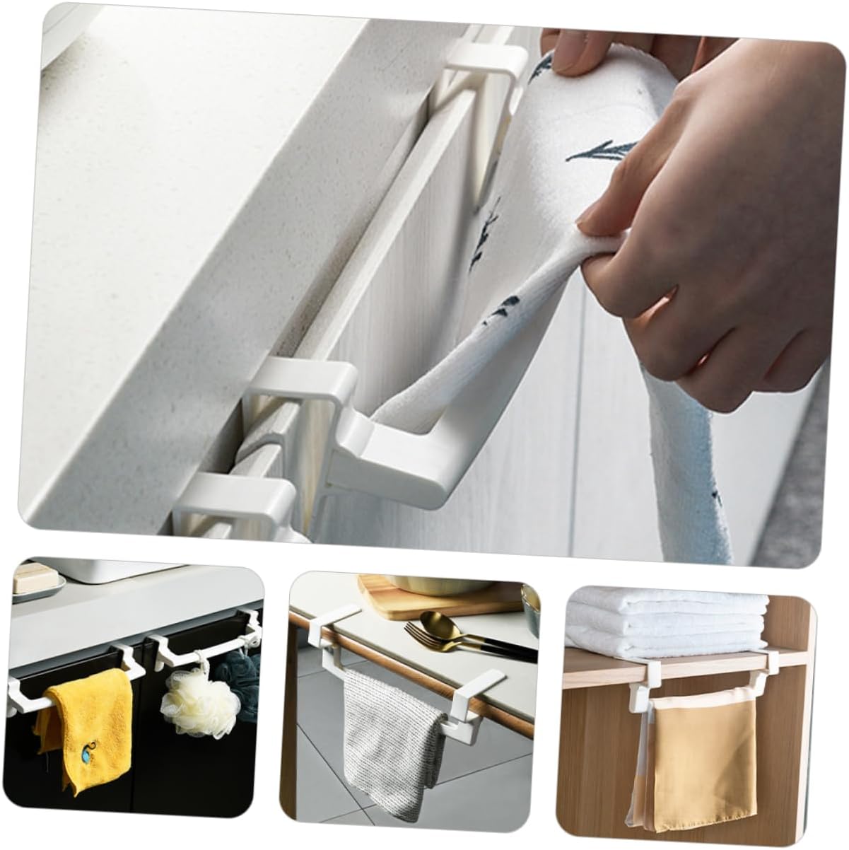 SOLUSTRE 6pcs Detachable Towel Rack for Kitchen Cabinet Safe Convenient Bathroom Towel Holder Wall Mount Organizer