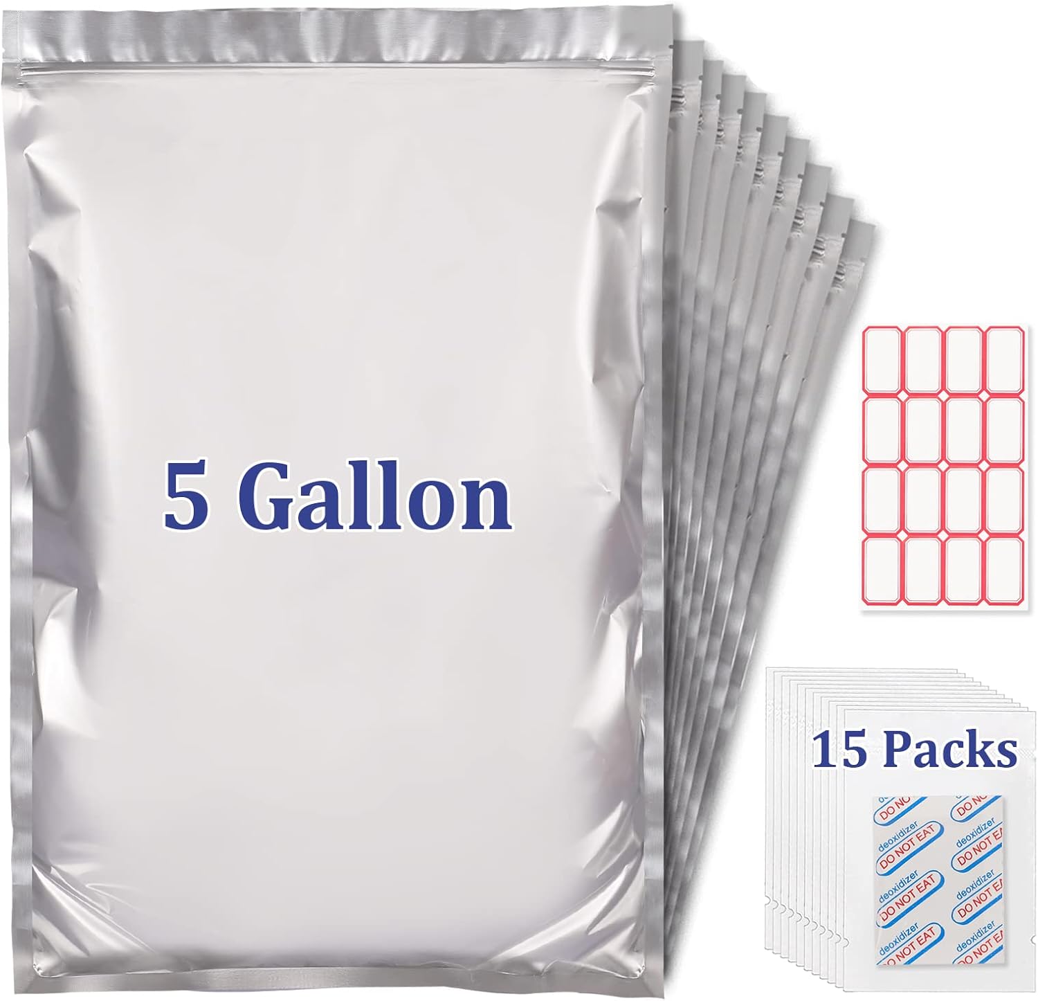 12 PCS 5 Gallon Mylar Bags For Food Storage With 12 Single Sealed 3000CC Oxygen