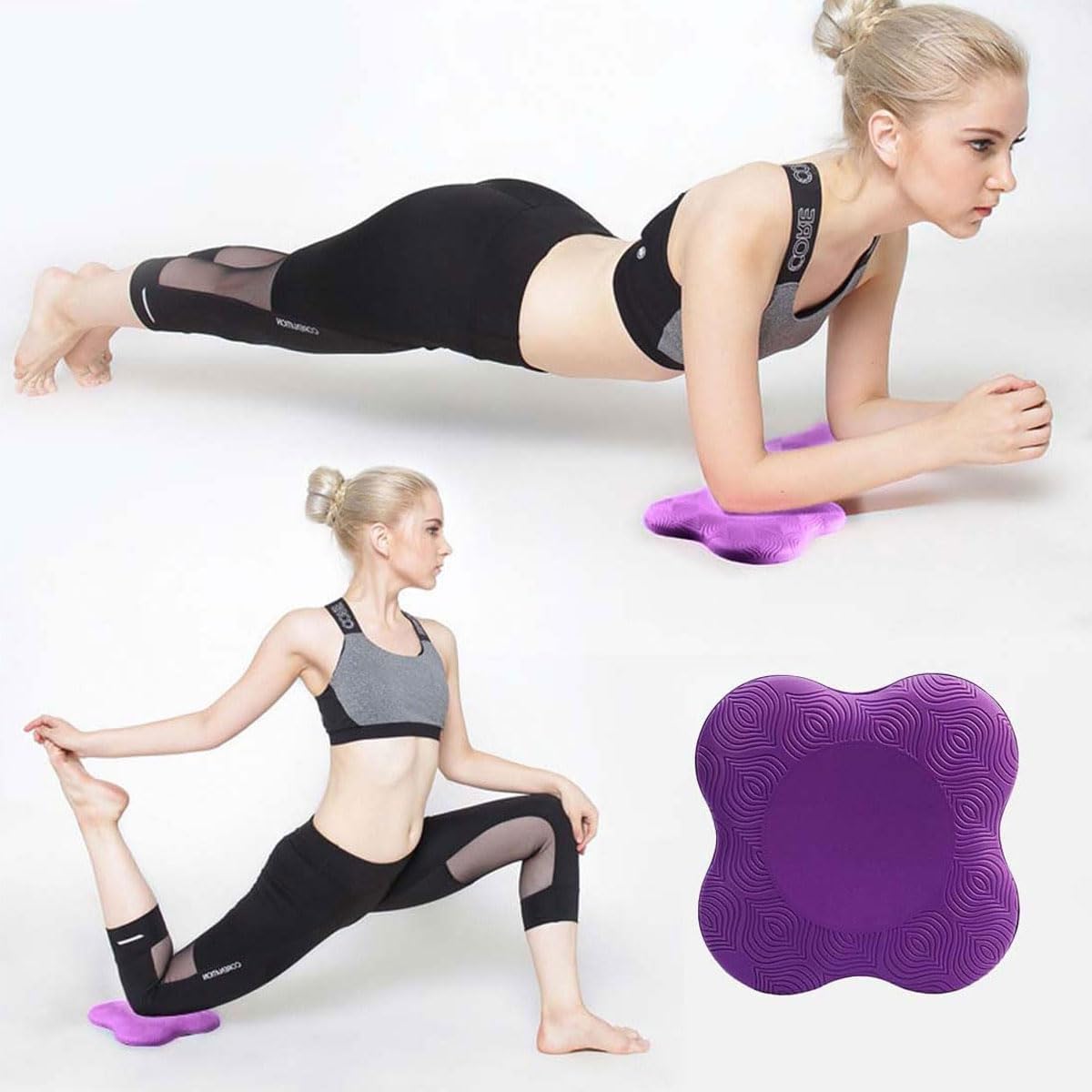 EORPAVU Coussin De Yoga Pour Genoux Et Coudes – Mousse TPE Antidérapante, 20x20x2 Cm, Protection Articulations, Violet (lot De 2)