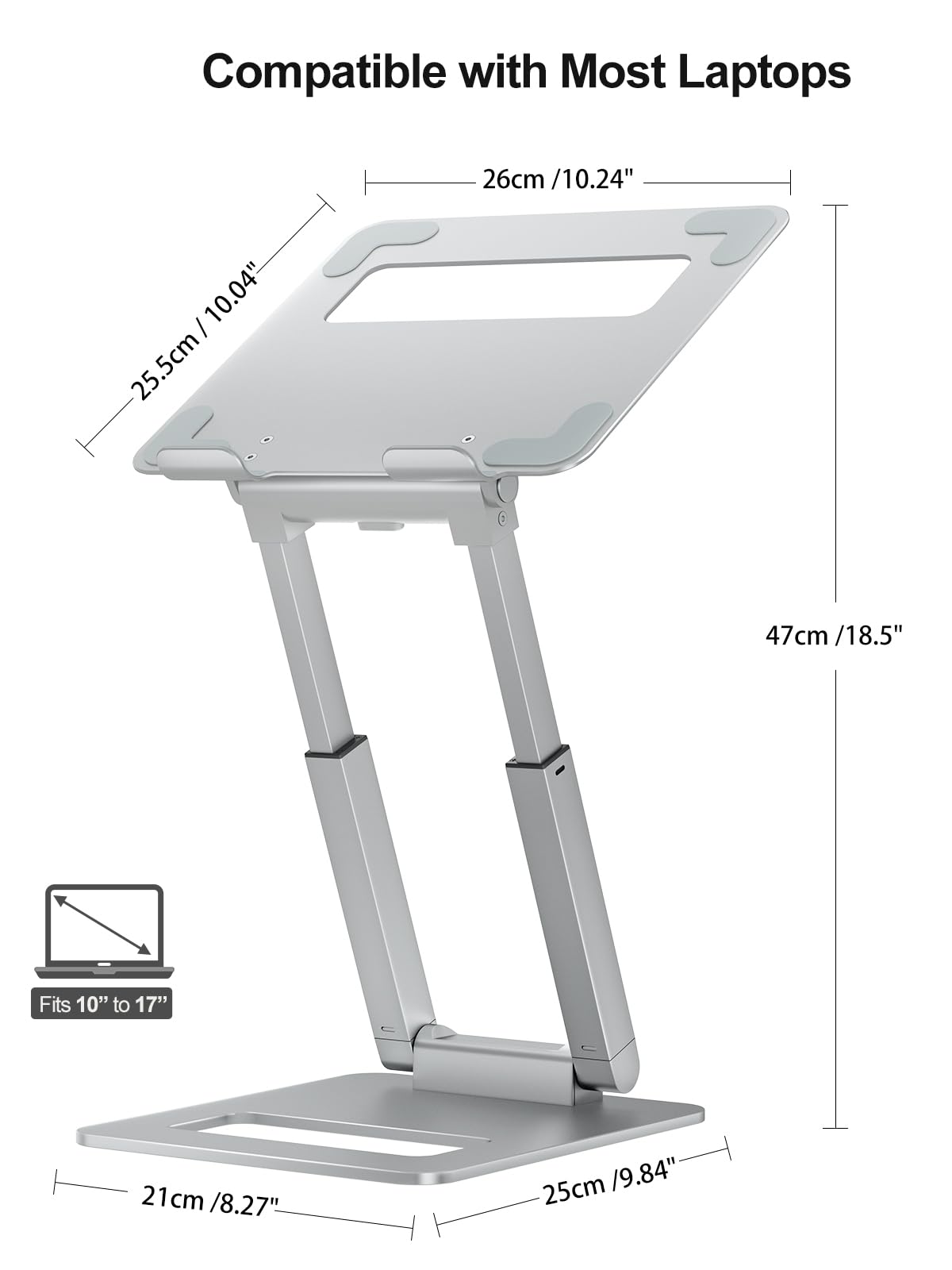 tounee Supporto PC Portatile, Siediti for Stare In Piedi Supporto Laptop Ergonomico Regolabile, Supporto Notebook Laptop Computer Stand Compatibile con MacBook Air Pro Tutti i Laptop da 10-17"-Argento