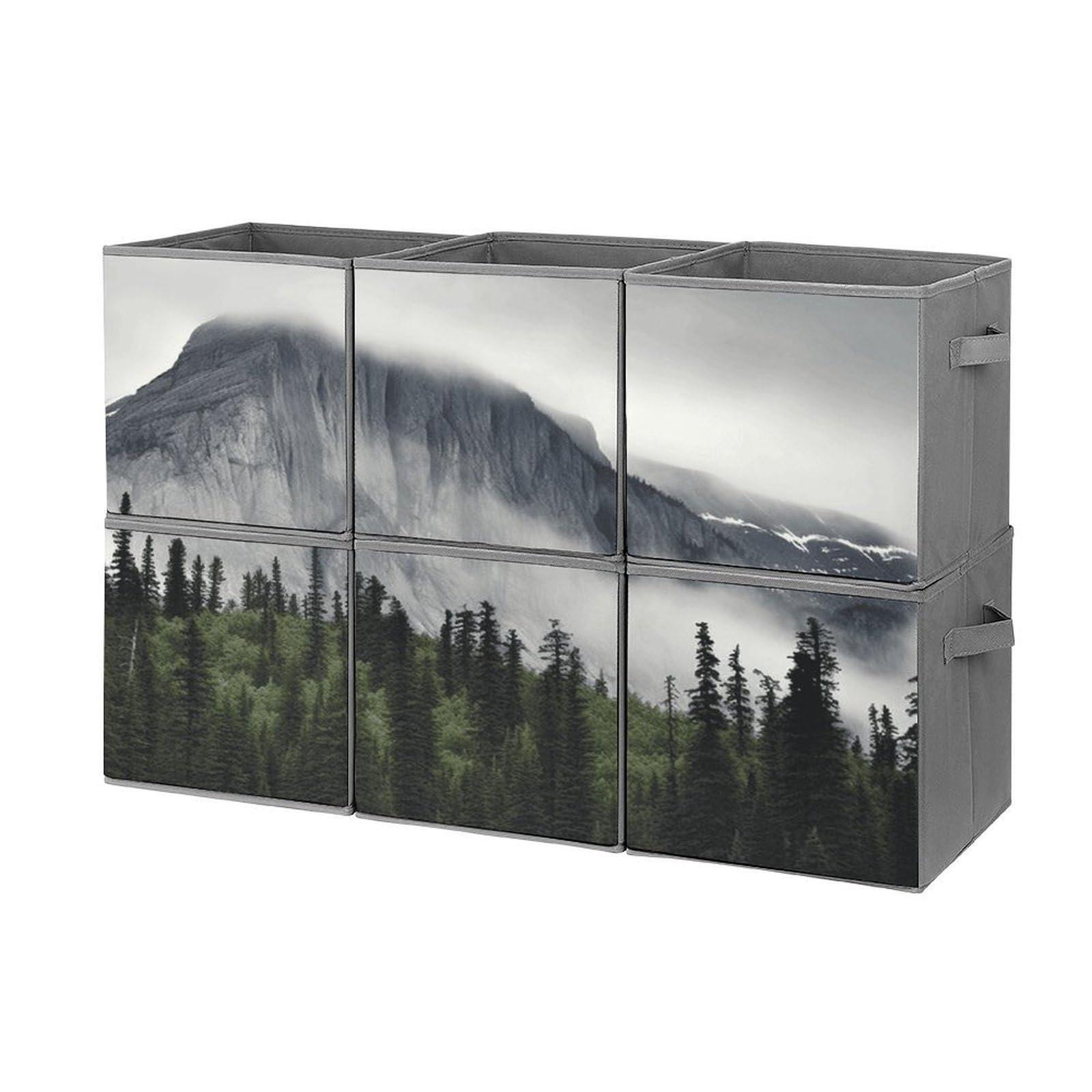 FodPand Canadian Smokey Mountain Cliff Storage Bins Cubes Fabric Cube Organizer Foldable Storage Boxes Large Storage Baskets Oxford Cloth Cube Bins for Home Clothes Closet Organizers 6 Pack