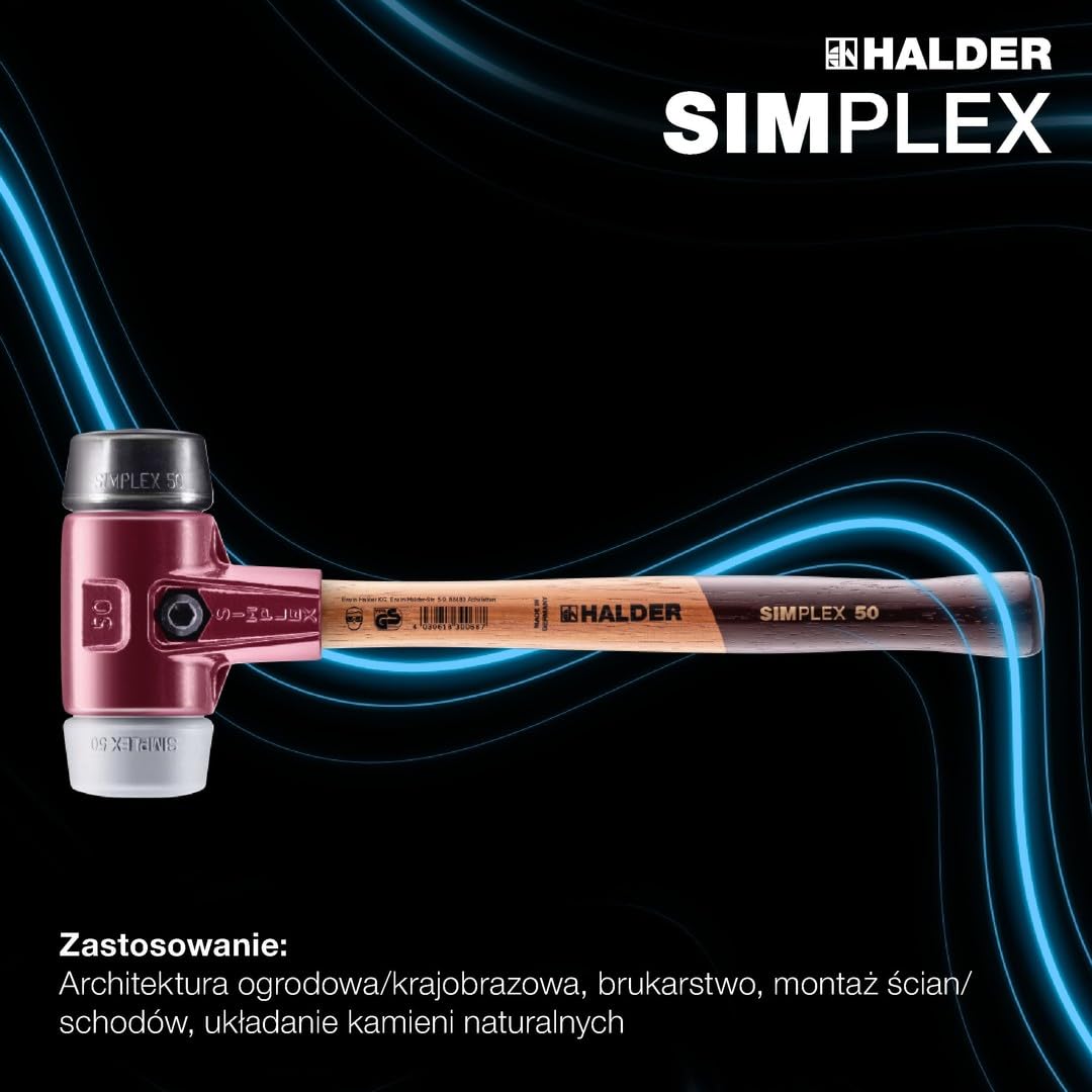 Młotek ochronny SIMPLEX, TPE-mid/kompozycja gumowa; z obudową z żeliwa ciągliwego i wysokiej jakości drewnianym trzonkiem | śr. = 80 mm | 3023.080