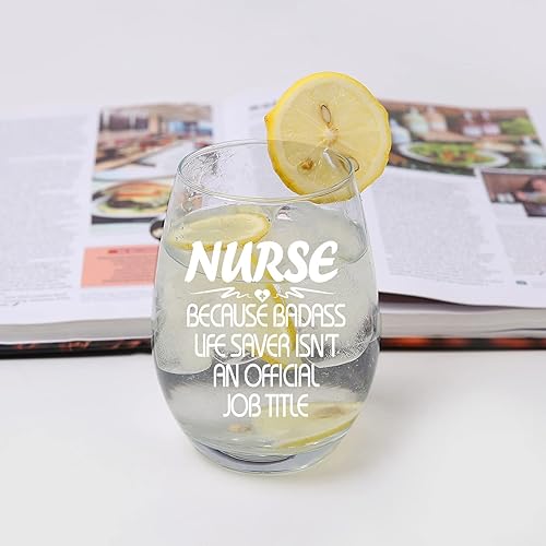 Miniatura 4 de Regalos para enfermeras, copa de vino sin tallo, Nurse Because Badass Life Saver Isn't An Official Job Title Wine Glass, regalo de Navidad, regalo
