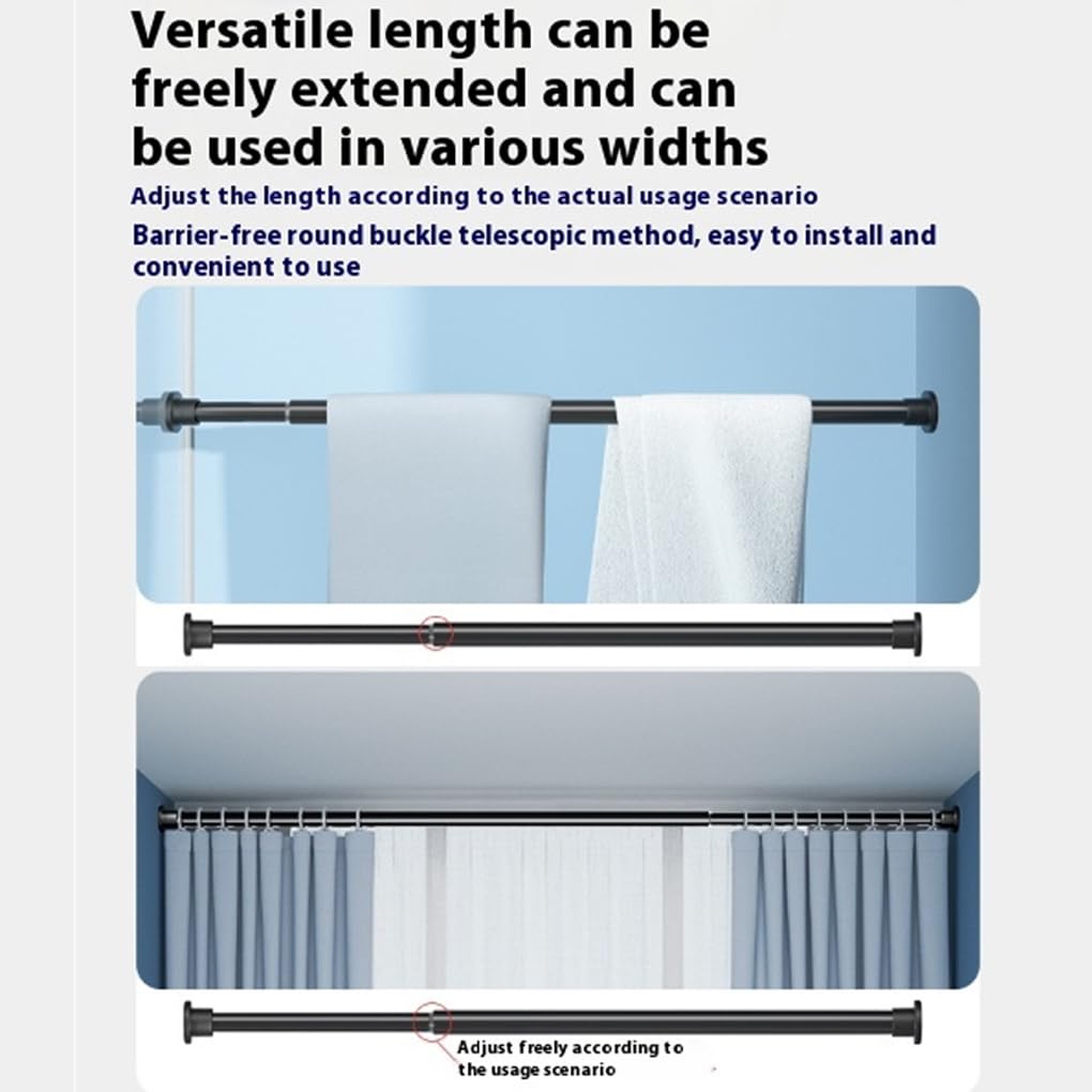 Tringle à rideau réglable, avec anneaux, manchon en carbone, robuste et durable, utilisable, adaptée Pour aux pièces, etc.