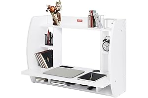 VEVOR Computer Desk Wall Mounted Floating Workstation Space Saving with Shelves and Cubby in White