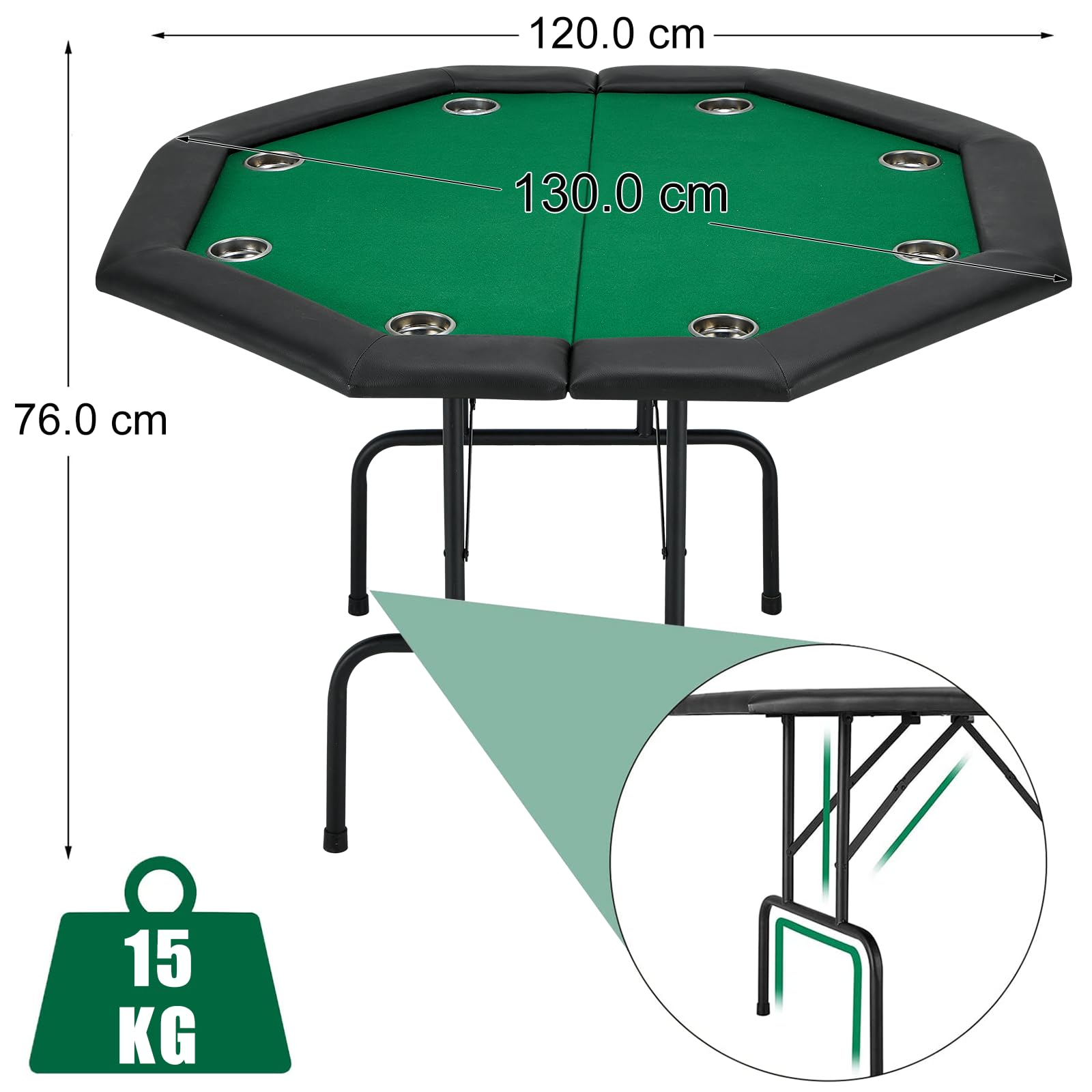 AVAWING Table de poker pliable pour 9 joueurs avec porte-gobelet en acier inoxydable (bleu, petit)