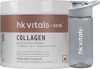 Marine Collagen Supplements Powder (Mixed Fruit, 100g) & Sipper Bottle (Grey, 300ml) Combo Pack | With Vitamin C & E | For Healthy Skin, Hair & Nails