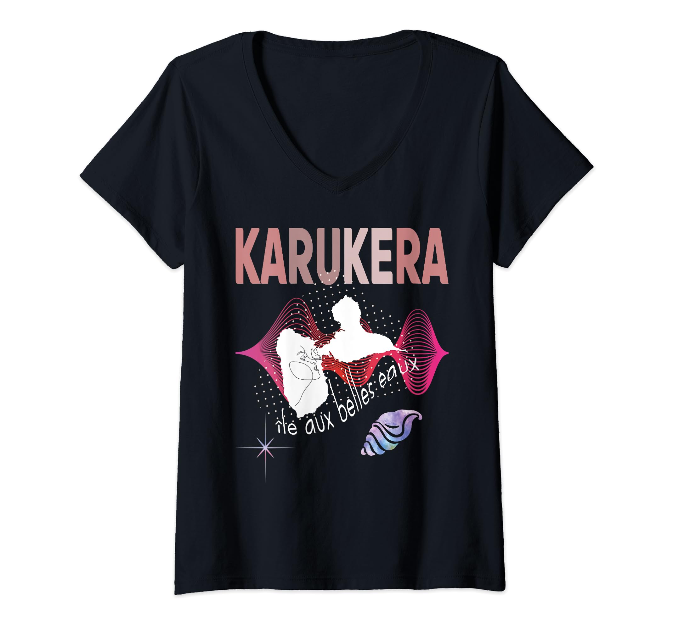 Womens Karukera island with beautiful waters map of guadeloupe 971 V-Neck T-Shirt