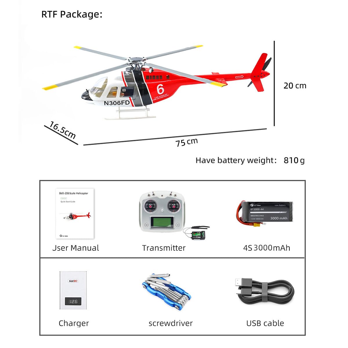 Helicóptero RC con GPS para adultos, Bell-206-V3 2.4G 6CH doble motor sin escobillas RC helicóptero militar, modo de acrobacias 3D, modo de navegación automática