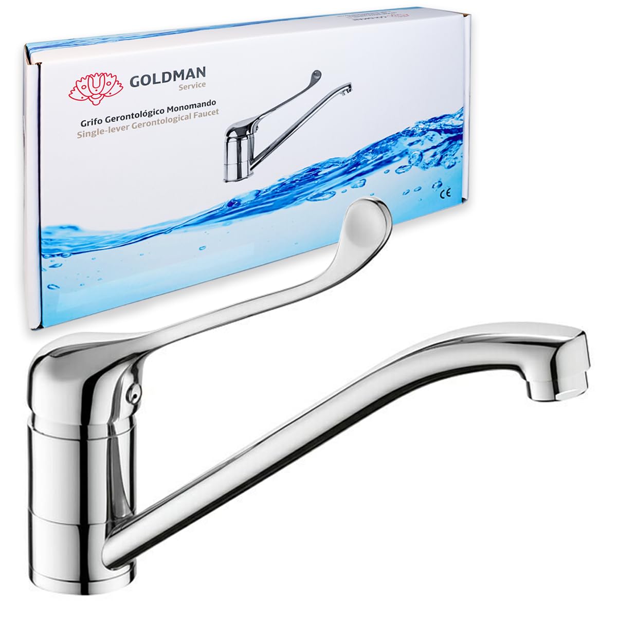 GOLDMAN SERVICE | Gerontological Single Lever Tap with Long Elbow Lever for Medical and Sanitary Applications in Hospitals, Laboratories and Hotels