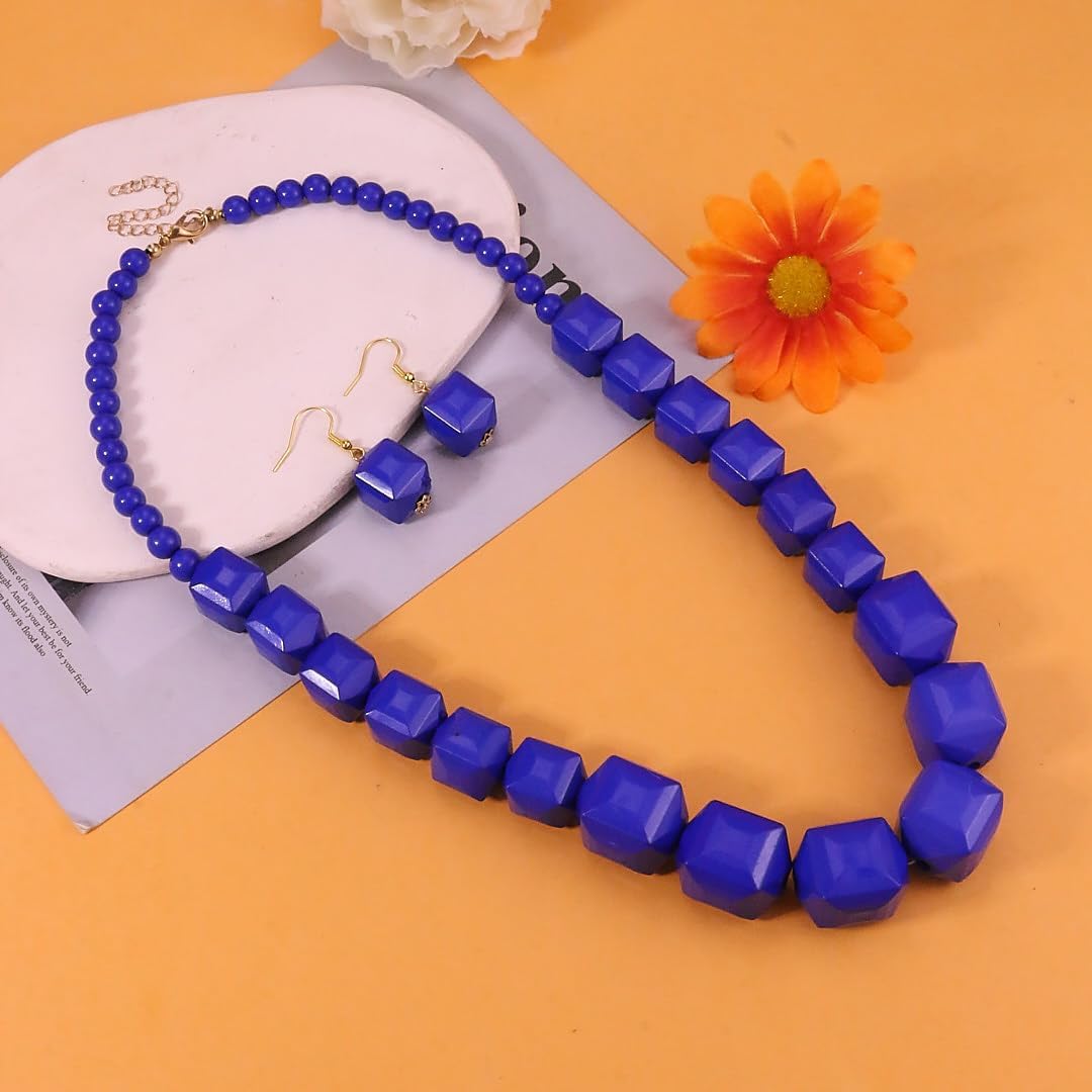 White Beads Necklace,Acrylic Costume Jewelry for Women Colorful Chunky Statement Strand Beaded Necklace Drop Dangle Earrings Jewelry Sets Big African Costume Jewelry Accessorie - Image 6