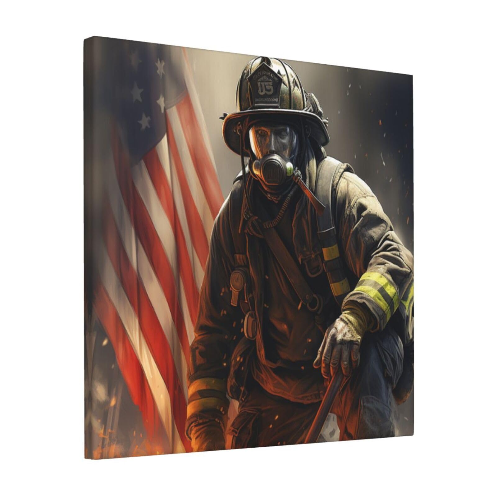 FodPand Patriotic Firefighter Canvas Wall Art for Living Room Wall Decor 12"x12" Modern Artwork Painting Pictures Hanging Canvas Prints Aesthetic Wall Art for Bedroom Bathroom Office Wallart Decor