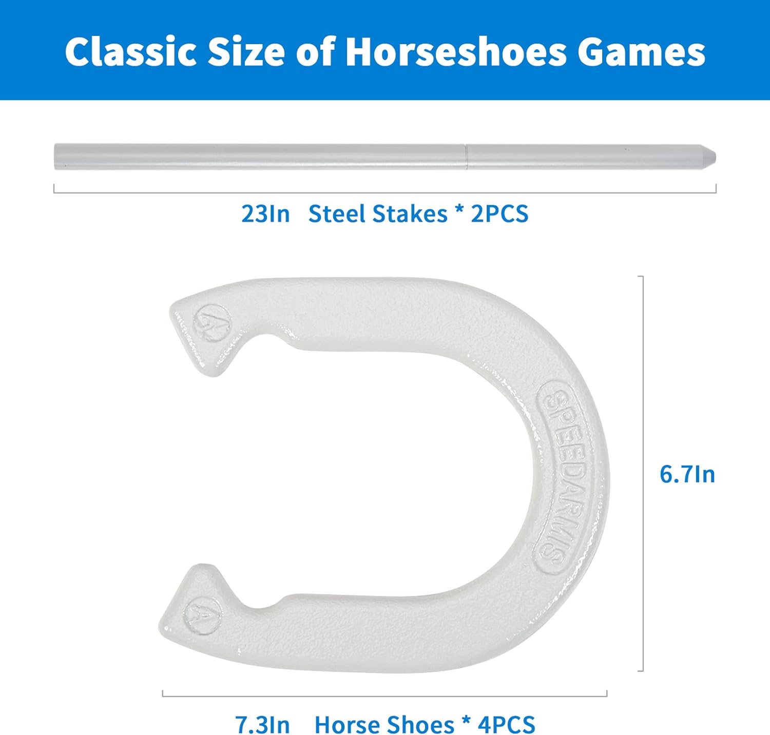SpeedArmis Horseshoes Outside Game Set - Universal Size Lawn Horseshoes Outdoor Games for Parties Beach Backyard, Includes 4 Horseshoes, 2 Steel Stakes and Durable Carrying Bag