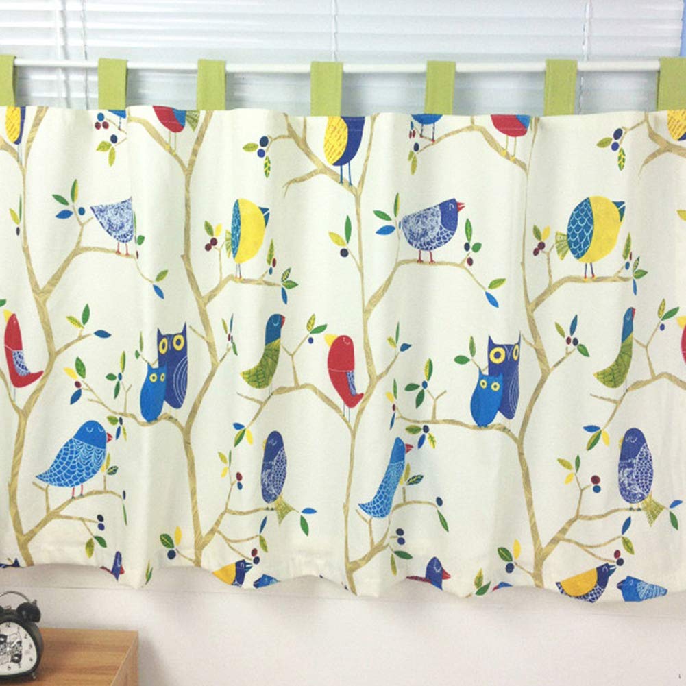 SERENEPEAK Short Curtains, Short Kitchen Curtain Valance for Children's Rooms Pastoral Tree Branch Tab Top Curtains, Small Windows Drapes(WxH 140x180cm/55x71in)
