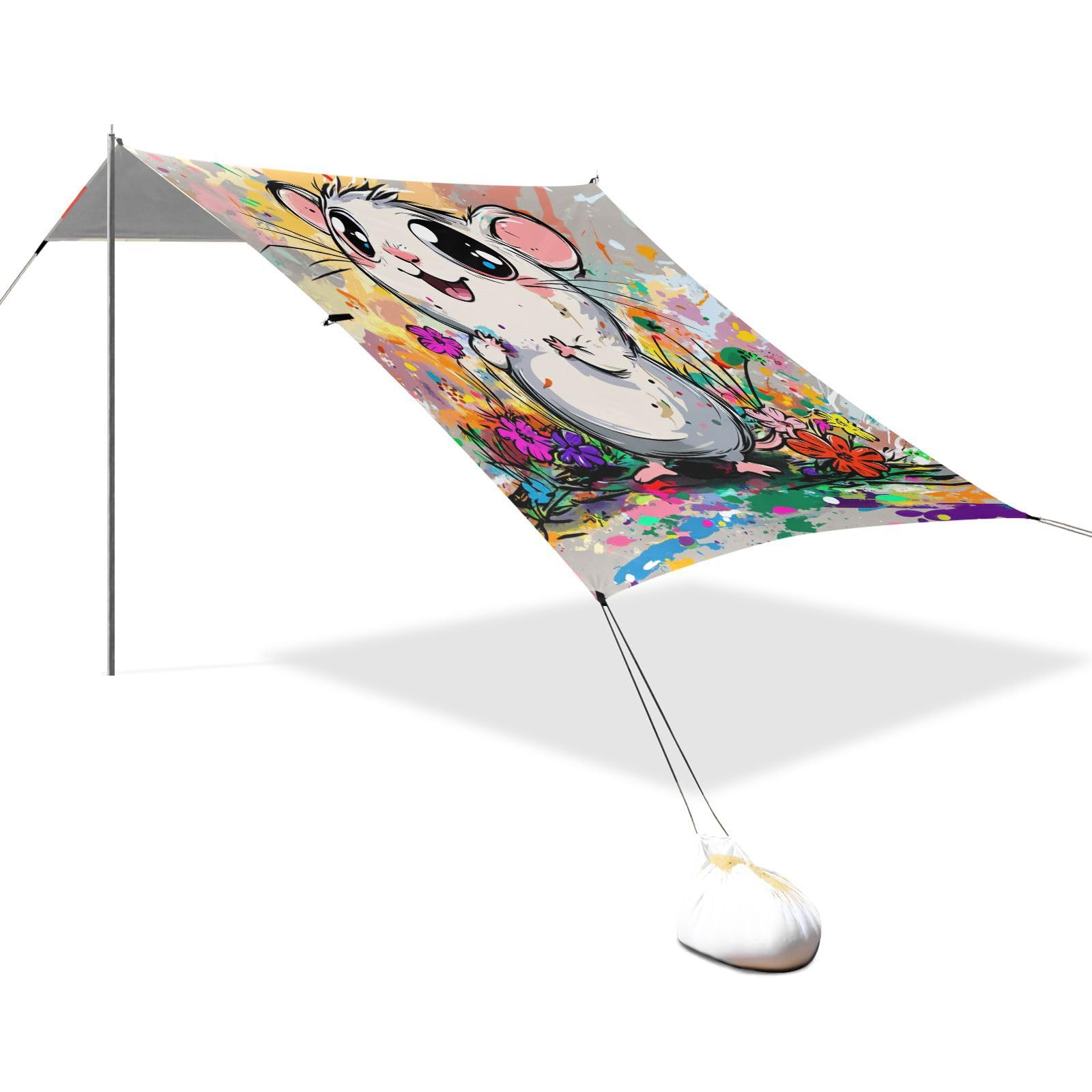 Beauty Hamster Beach Tent UPF50+ Protection Easy Setup Sun Shelter with Sturdy Poles, Sandbags and Shovel for Camping, Fishing, Backyard Fun
