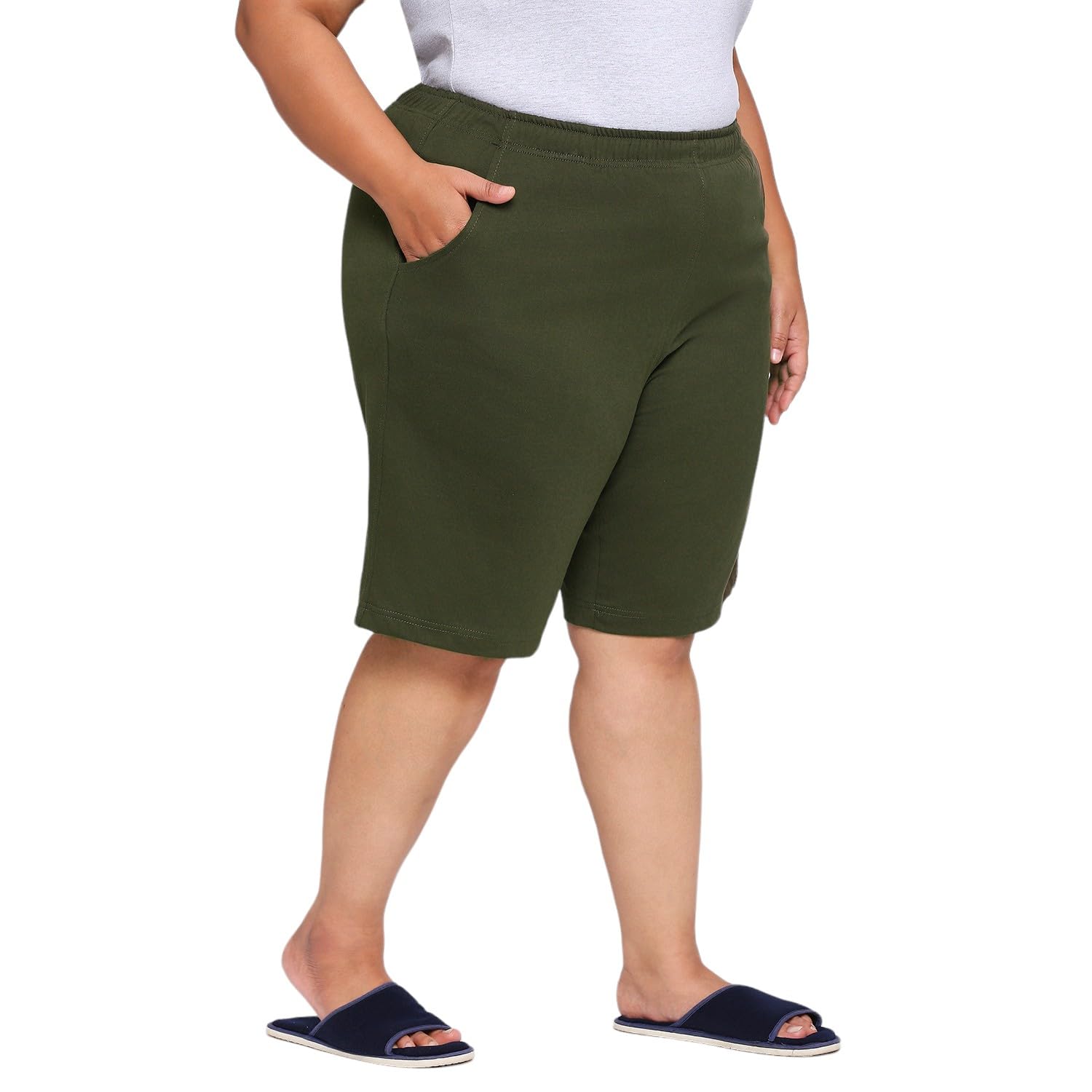 vaishvik Women Plussize Cotton Short Waist 44 to 60 Knee Length Long Olive Green-picture-20