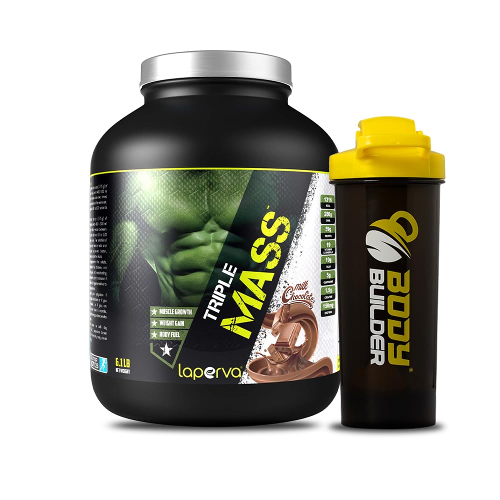 Laperva Triple Mass Gainer Protein Powder, High Calorie Weight Gainer with Glutamine & Added Essential Fatty Acids (6 Lbs, Milk Chocolate) Milk Chocolate 6 Lbs