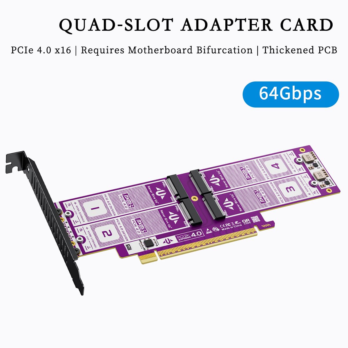 AU-P599 PCIe 4.0 X16 na 4Bay NVMe SSD karta rozszerzeń, adapter M.2 64 Gb/s, pozłacana płytka drukowana, szybki konwerter RAID0 NVMe na PCI Express do komputerów stacjonarnych