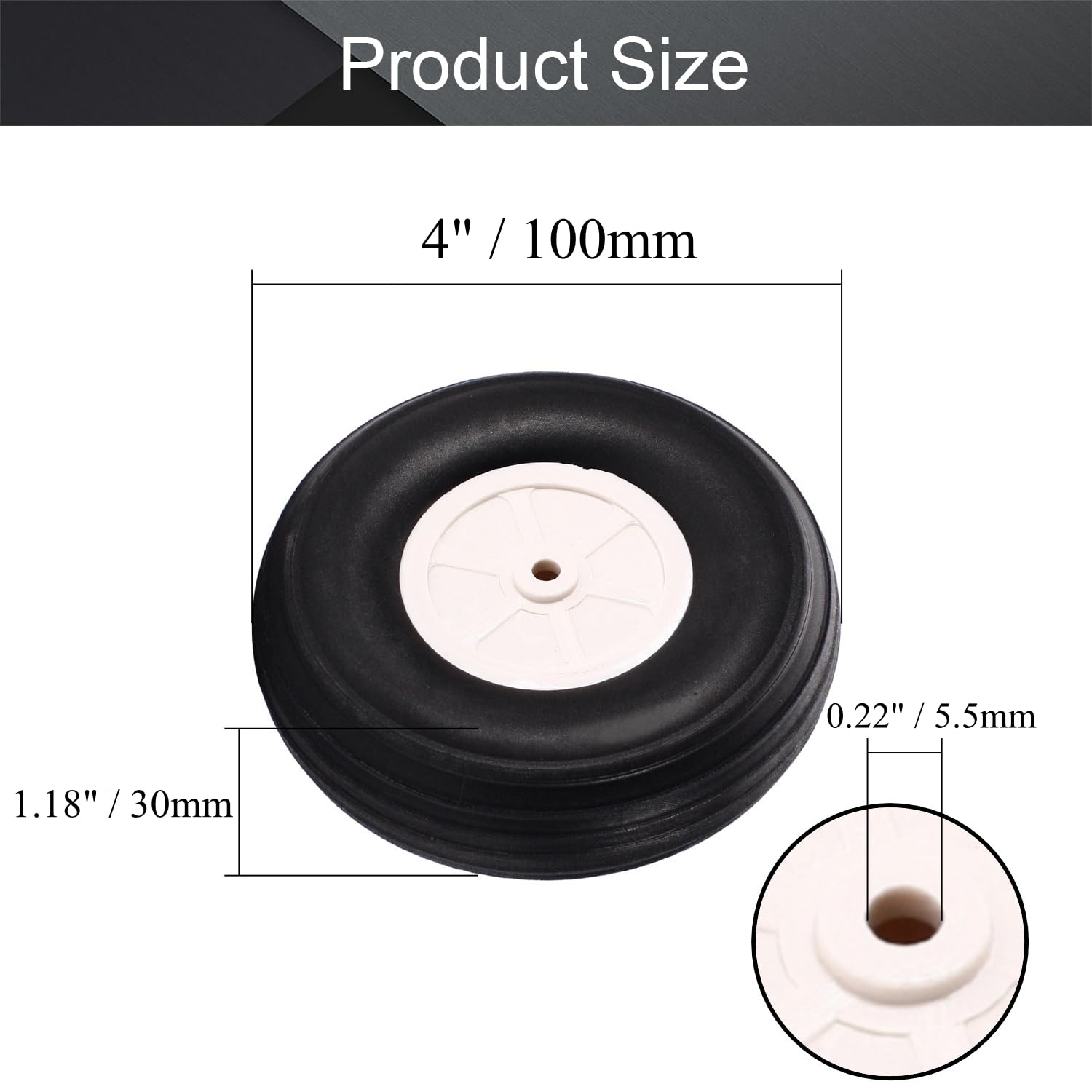 Fielect 4 inch RC Model Airplane Super Light Sponge Tire Tail Wheel Tire and Wheel Sets for RC Car Airplane PU Sponge Tire with Plastic Hub 2 Pcs
