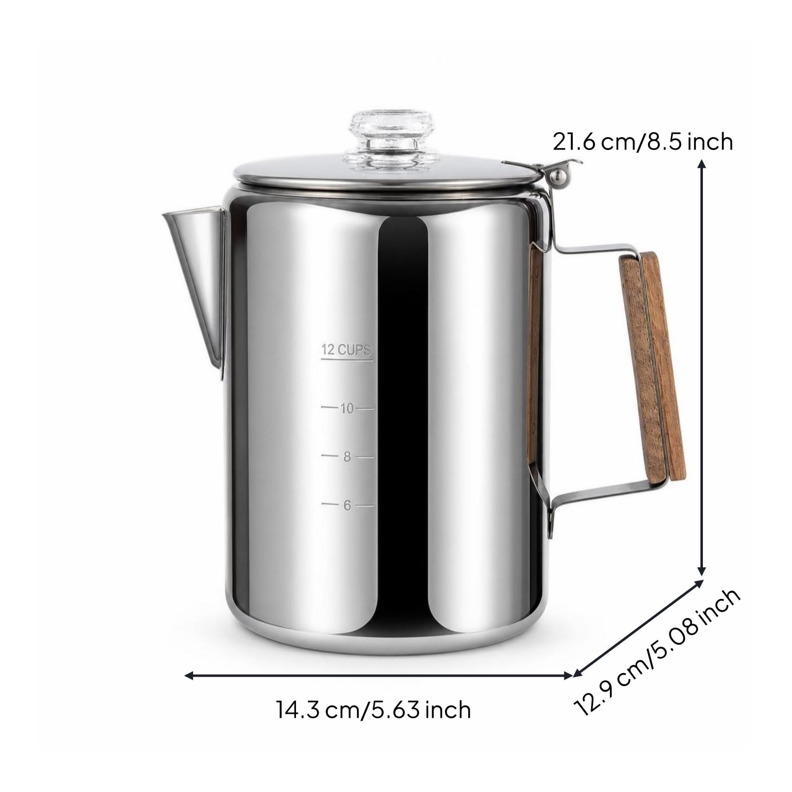 Gralara Caffettiera con Filtro in Rete Durevole Caffettiera Preciso Pentolino da Caffè in Acciaio Inox per Casa, 12 Tazze Circa 2000-3000ML