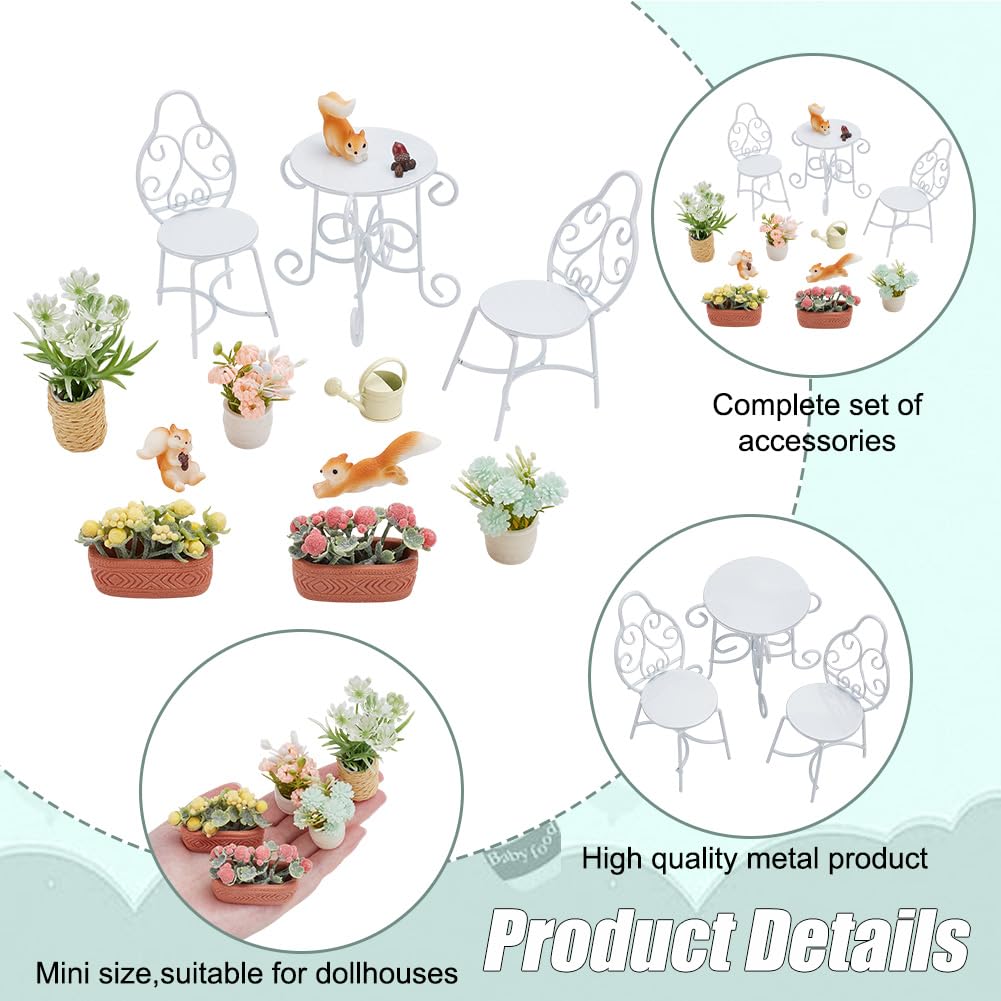 FREEBLOSS 13Pcs Dollhouse Furniture Set Miniature Patio Set including Mini Table Chairs Garden Plants Mini Squirrels Decor Doll House Furniture and Accessories Set - Image 3