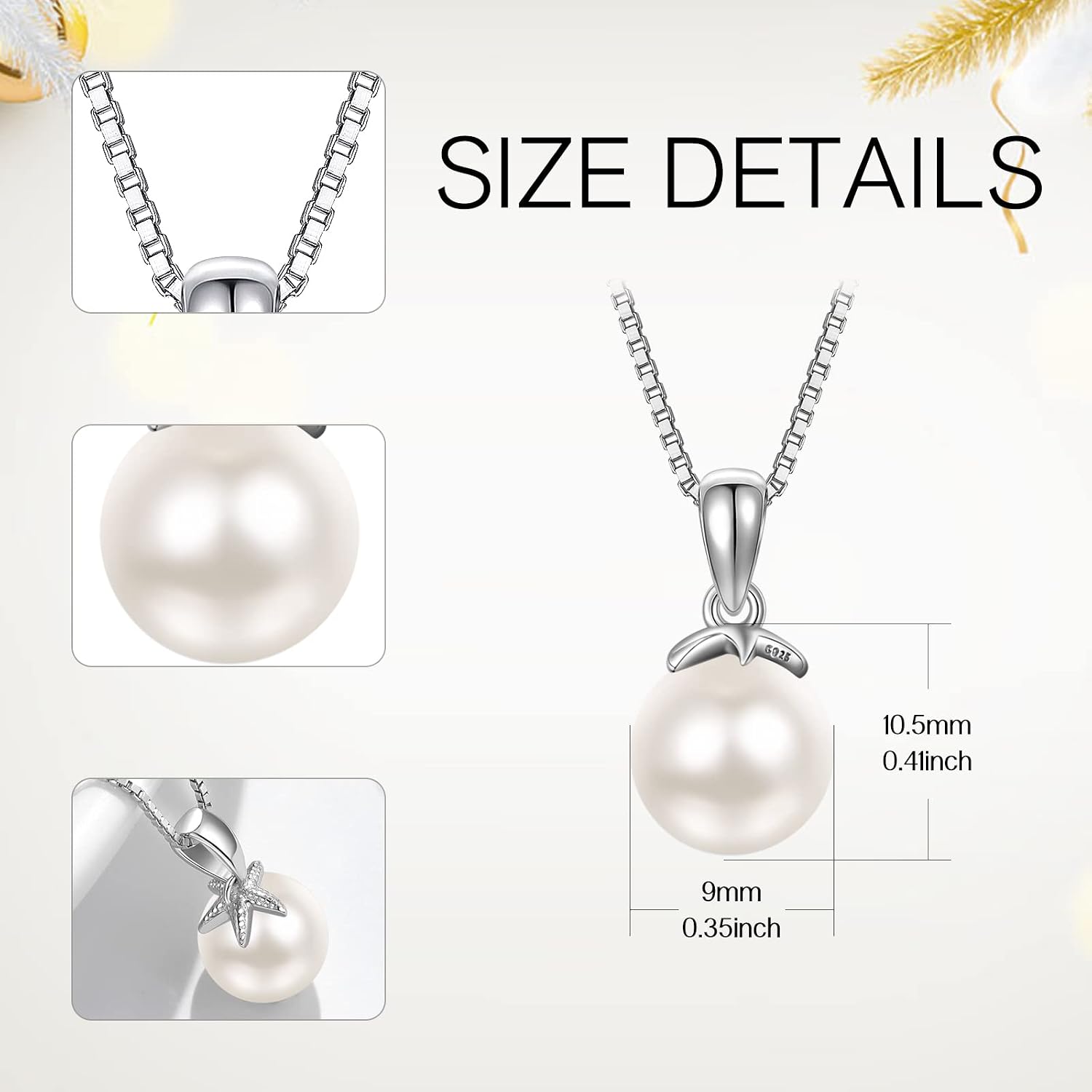 AENEAS Single Pearl Necklace Sterling Silver Pearl Pendant Necklace Jewelry Gifts for Women