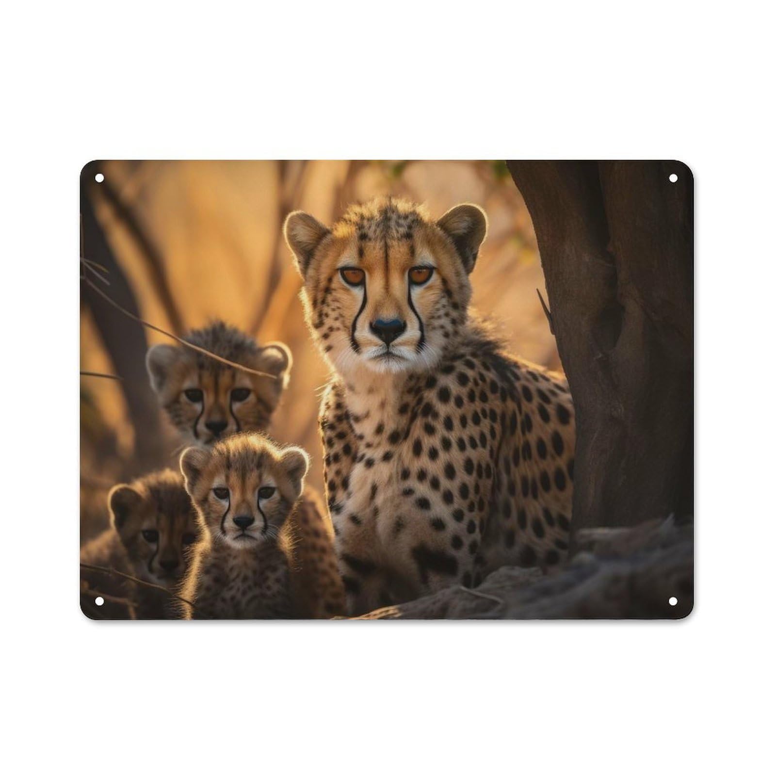 Junmoney Style-9 Cheetah With Cubs Loft Style Metal Wall Decor 30X40cm, Decorative Metal Plaque For Loft, Studio, Office Or Creative Room