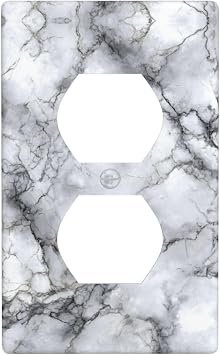 White Marble 1 Duplex Device Outlet Standard Wall Plate Cover Decorative Light Switch for Home Office Wall Plate Decor