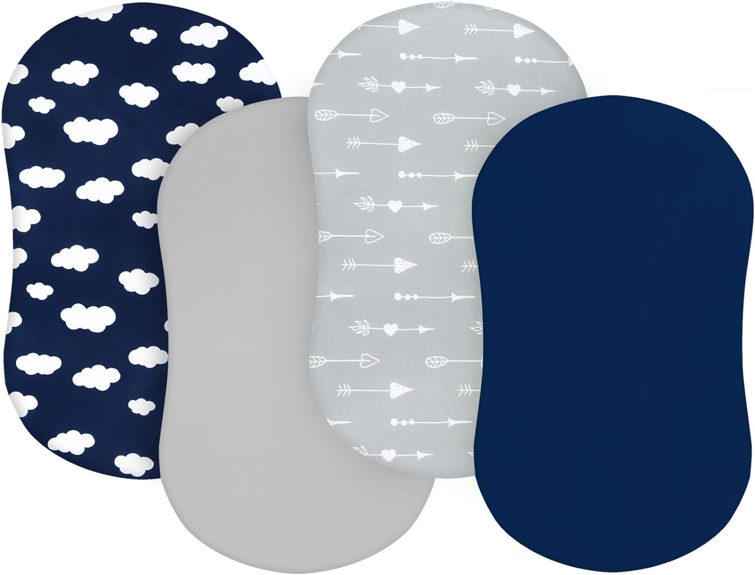 Baby Bassinet Sheets 4 Pack Compatible with Halo Bassinest Swivel, Flex, Glide, Premiere & Luxe Series Sleeper, 4 Pack, Ultra Soft & Skin-Friendly Navy Blue Cloud for Halo Bassinest Swivel Sleeper
