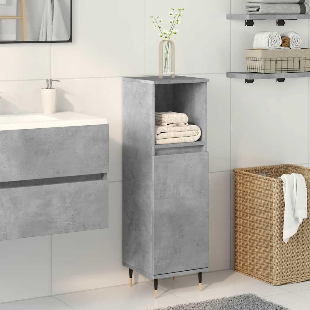 Armario de baño gris cemento, 30 x 30 x 100 cm, madera con patas de hierro, diseño moderno, resistente y duradero, para baño, invitados, inodoro, pasillo