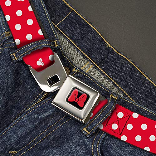 Buckle-Down Belt Seatbelt Buckle Minnie Mouse Polka Dot Mini Silhouette Red White Mens Womens Kids Adjustable2
