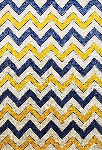 Image of Mordern Design Handmade Tufted Carpet Pure Woollen Export Quality Carpet for Living Room, Bedroom Hall [ Size 4 x 6, Color Gold Blue ]