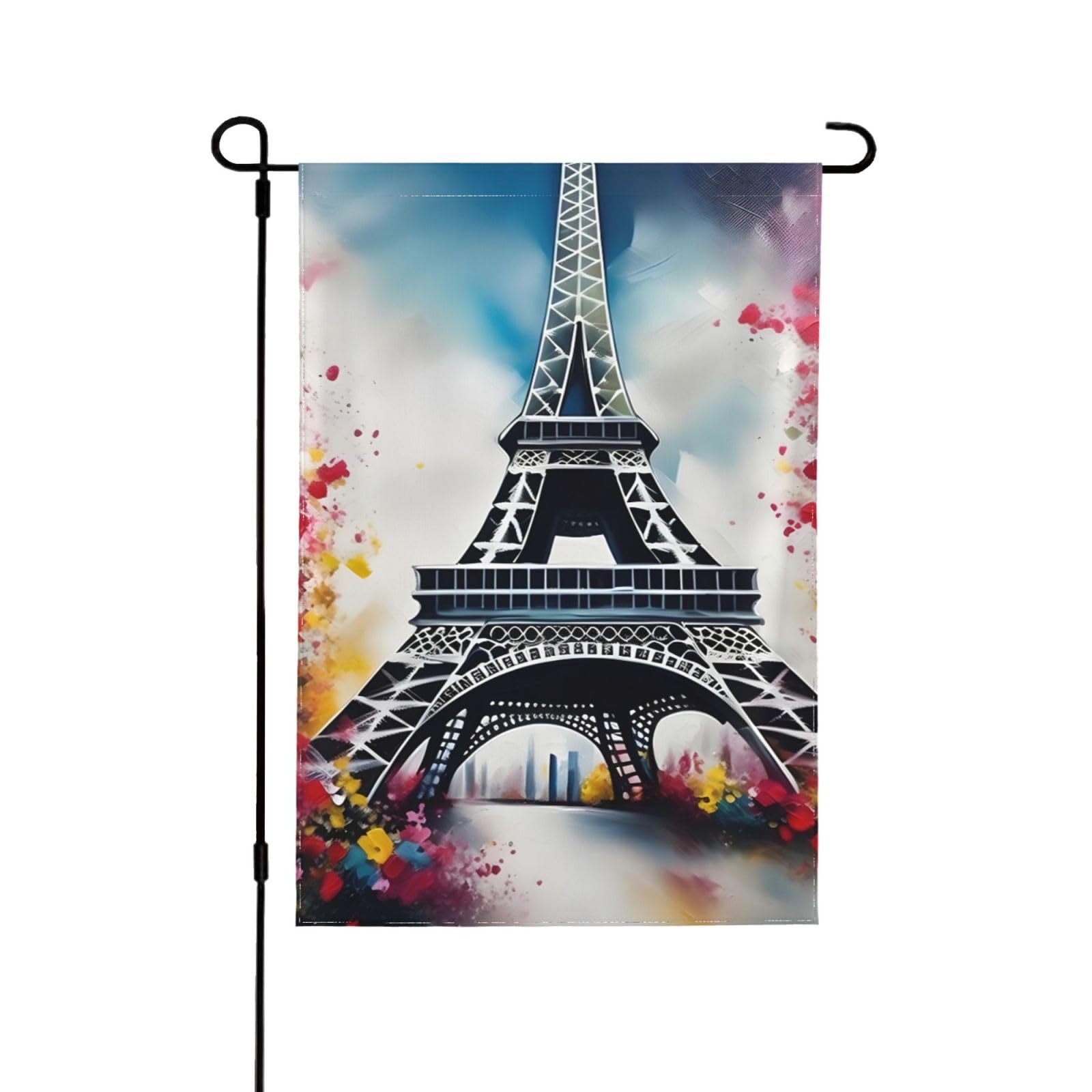 Drapeau décoratif extérieur Tour Eiffel Paris pour un jardin fleuri en vacances